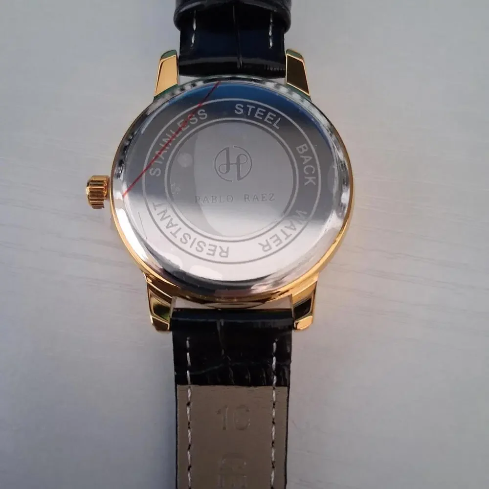 Pablo Raez 34mm Crystal & Leather Luxury Gold Filled Watch